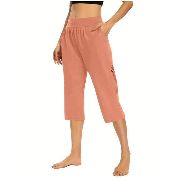 Diufon Wide Leg Capri Pants for Women High Waisted Yoga Cargo Pants Summer Casual Sweatpants with Mmulti Pockets