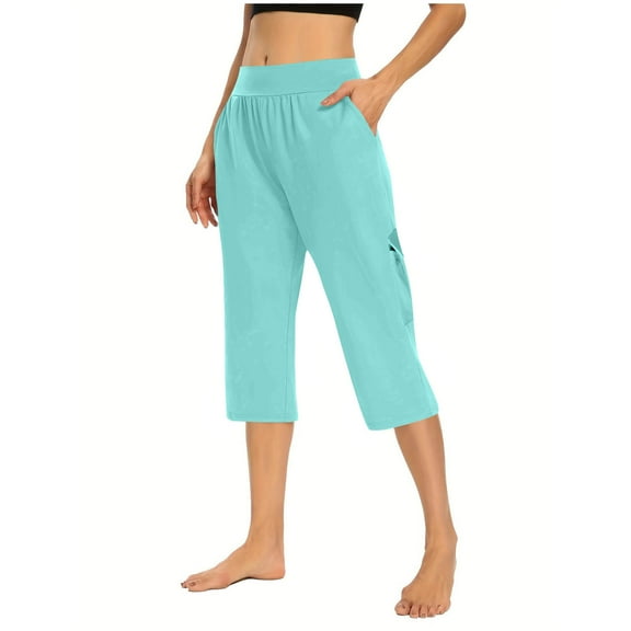 Diufon Wide Leg Capri Pants for Women High Waisted Yoga Cargo Pants Summer Casual Sweatpants with Mmulti Pockets