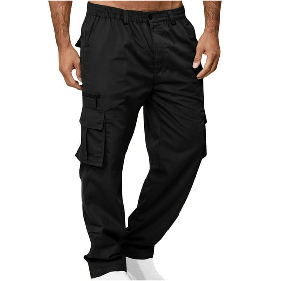 Diufon Cargo Pants for Men Wide Leg Casual Button Elastic Waist Straight Leg Loose Hiking Pants with Pockets