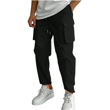 Diufon Wide Leg Cargo Pants for Men Casual Elastic Waist Drawstring Outdoor Hiking Pants with Pockets