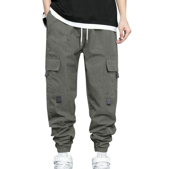 Diufon Wide Leg Cargo Pants for Men Casual Elastic Waist Drawstring Outdoor Hiking Pants with Pockets
