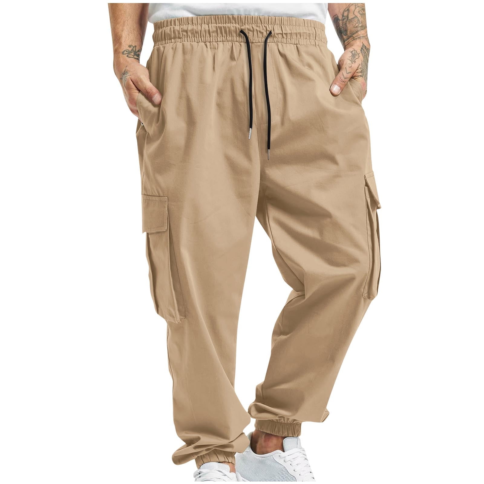 Diufon Wide Leg Cargo Pants for Men Drawstring Waist Baggy Cropped ...