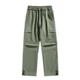 thumbnail image 1 of Diufon Wide Leg Cargo Pants for Men Drawstring Waist Outdoor Hiking Pant Trendy Solid Color Trousers with Pockets, 1 of 4