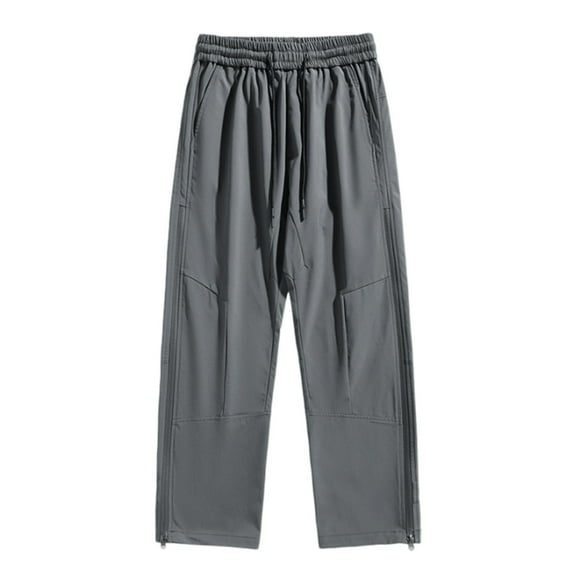 Diufon Wide Leg Cargo Pants for Men Drawstring Waist Outdoor Hiking Pant Trendy Solid Color Trousers with Pockets