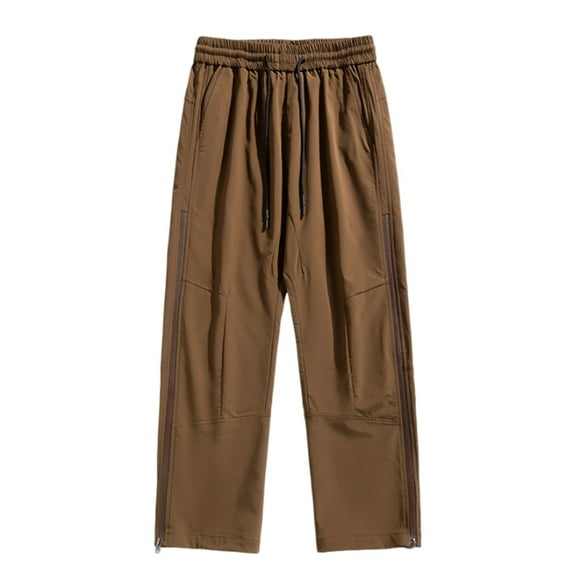 Diufon Wide Leg Cargo Pants for Men Drawstring Waist Outdoor Hiking Pant Trendy Solid Color Trousers with Pockets