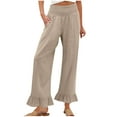 thumbnail image 1 of Diufon Wide Leg Linen Pants for Women High Waisted Ruffle Hem Palazzo Pants Summer Boho Loose Flowy Trousers, 1 of 8