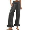 thumbnail image 1 of Diufon Wide Leg Linen Pants for Women High Waisted Ruffle Hem Palazzo Pants Summer Boho Loose Flowy Trousers, 1 of 8