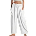 thumbnail image 1 of Diufon Wide Leg Linen Pants for Women Plus Size Summer Casual Drawstring Loose Beach Palazzo Pants with Pockets, 1 of 7