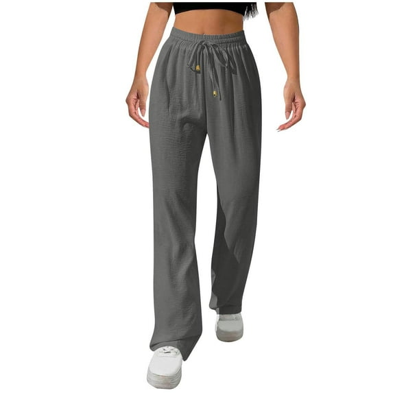 Diufon Wide Leg Linen Pants for Women Summer Casual Drawstring Beach Pant Flowy Loose Trousers with Pockets