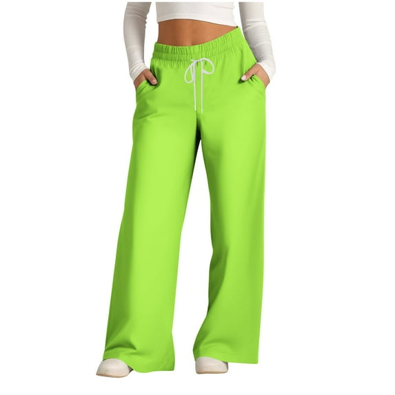 Diufon Wide Leg Pants Women Solid Color Lounge Pants Elastic Waist Drawstring Pants with Pockets
