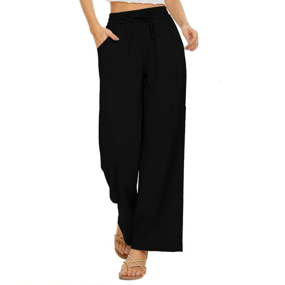 Diufon Wide Leg Pants for Women Casual Flowy High Waist Drawstring Pants Summer Loose Trousers with Pockets