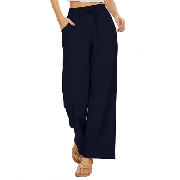 Diufon Wide Leg Pants for Women Casual Flowy High Waist Drawstring Pants Summer Loose Trousers with Pockets