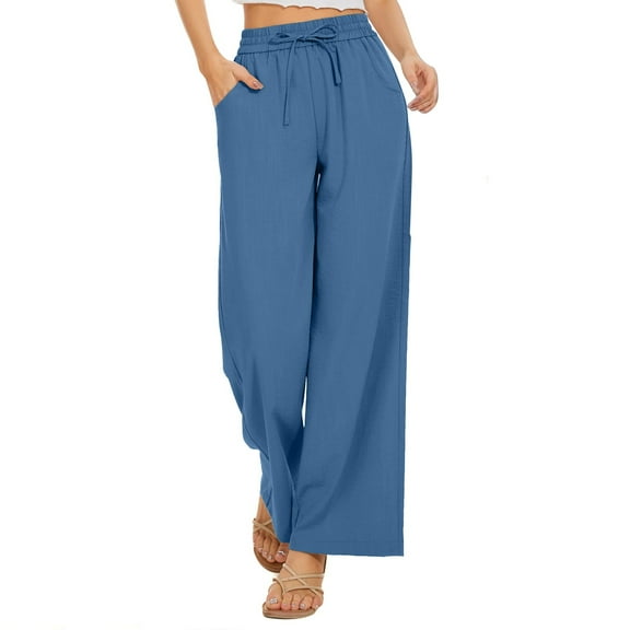 Diufon Wide Leg Pants for Women Casual Flowy High Waist Drawstring Pants Summer Loose Trousers with Pockets