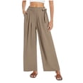 thumbnail image 1 of Diufon Wide Leg Pants for Women Ruffle Elastic High Waist Pants Side Lace-Up Waist Pants with Pockets, 1 of 7