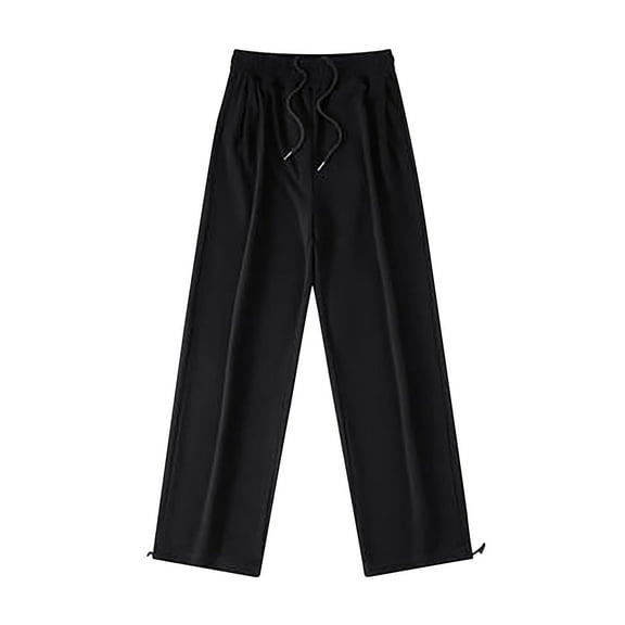 Diufon Wide Leg Pants for Women Solid Color Pleated Sports Pants Elastic Waist Drawstring Palazzo Pants