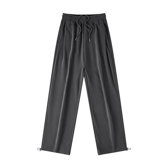 Diufon Wide Leg Pants for Women Solid Color Pleated Sports Pants Elastic Waist Drawstring Palazzo Pants