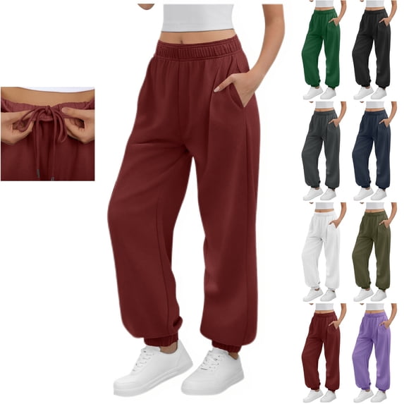 Diufon Sweat Pants for Womens Drawstring High Waisted Athletic Joggers Workout Baggy Cuffed Sweatpants with Pockets