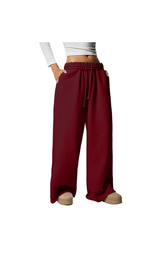 Wide Leg Sweatpants Women Elastic High Waist Loose Sweat Pants Drawstring Trousers with Pockets