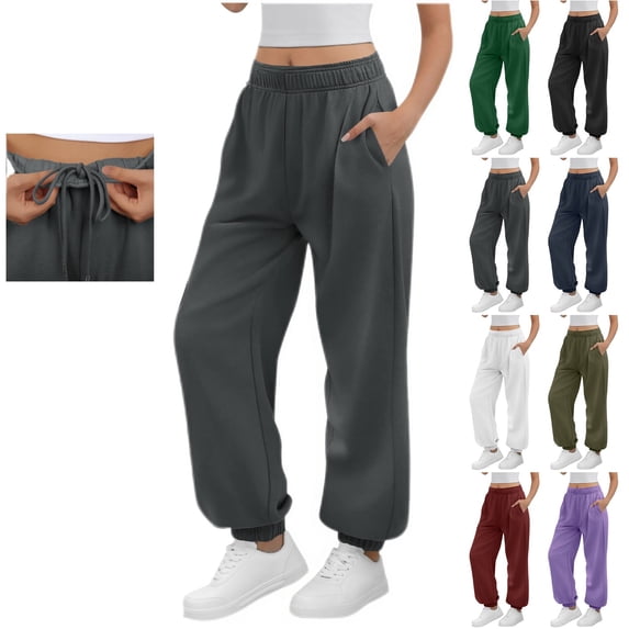 Diufon Sweat Pants for Womens Drawstring High Waisted Athletic Joggers Workout Baggy Cuffed Sweatpants with Pockets