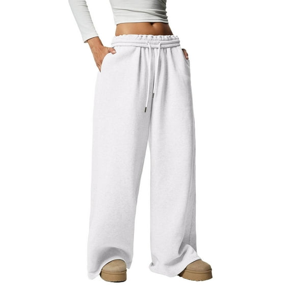 Diufon Wide Leg Sweatpants Women Elastic High Waist Loose Sweat Pants Drawstring Trousers with Pockets