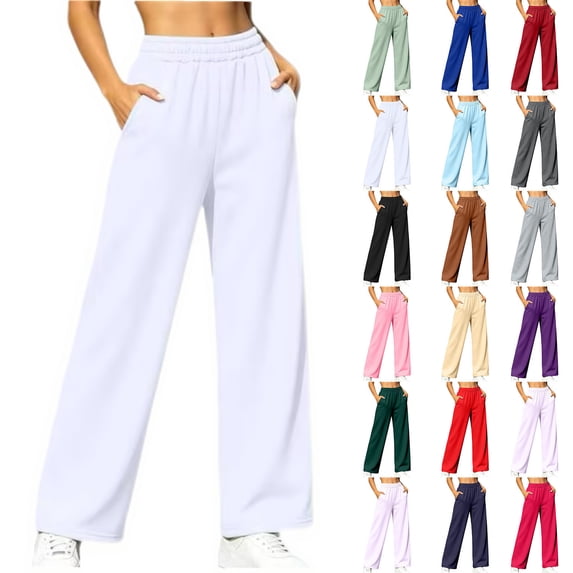 Diufon Wide Leg Sweatpants Women High Waisted Pull On Jogger Pants Fleece Lined Lounge Pants with Pockets