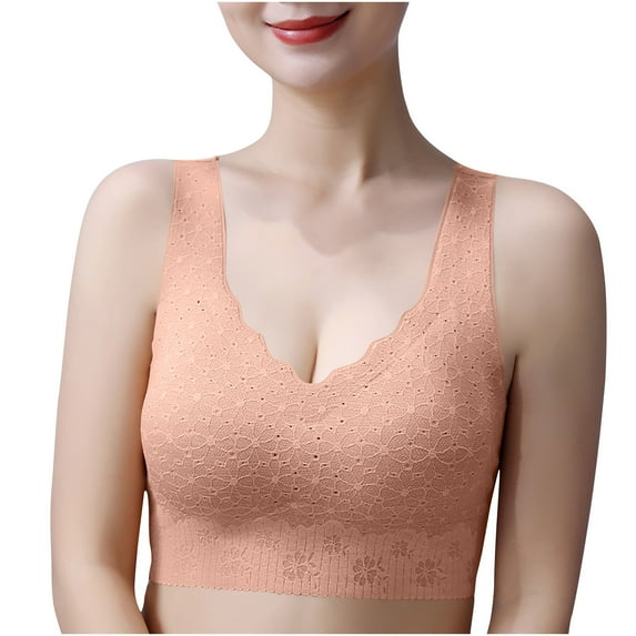 Diufon Wide Strap Comfortable Bra for Women Everyday Lace Plus Size Full Coverage Support Push Up V Neck Bras