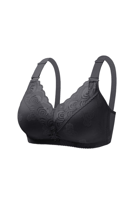 Wide Strap Lace Bra for Women Comfortable Plus Size Full Coverage Deep V Neck Bra Support Push Up Bralettes