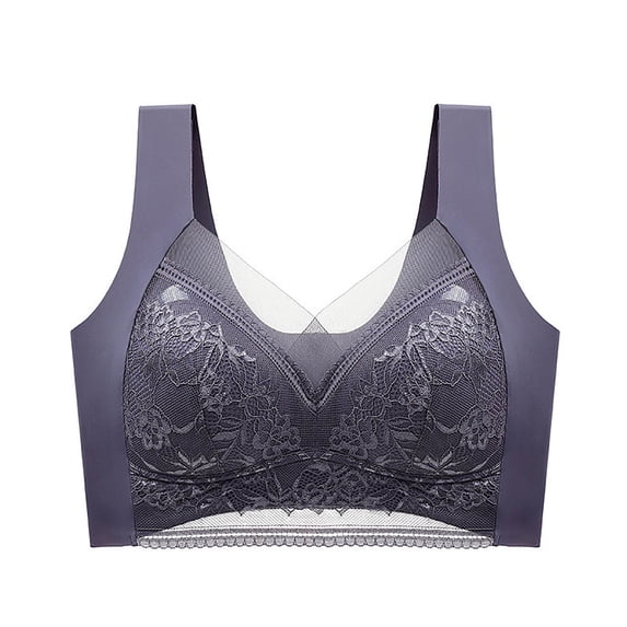 Diufon Wide Strap Lace Bra for Women Comfortable Plus Size Full Coverage V Neck Bra Support Push Up Bralettes