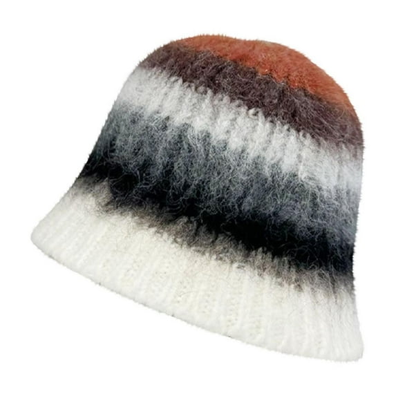 Diufon Winter Bucket Hat for Women Fleece Warm Colorful Striped Trendy Versatile Cap Wool Fisherman Hats