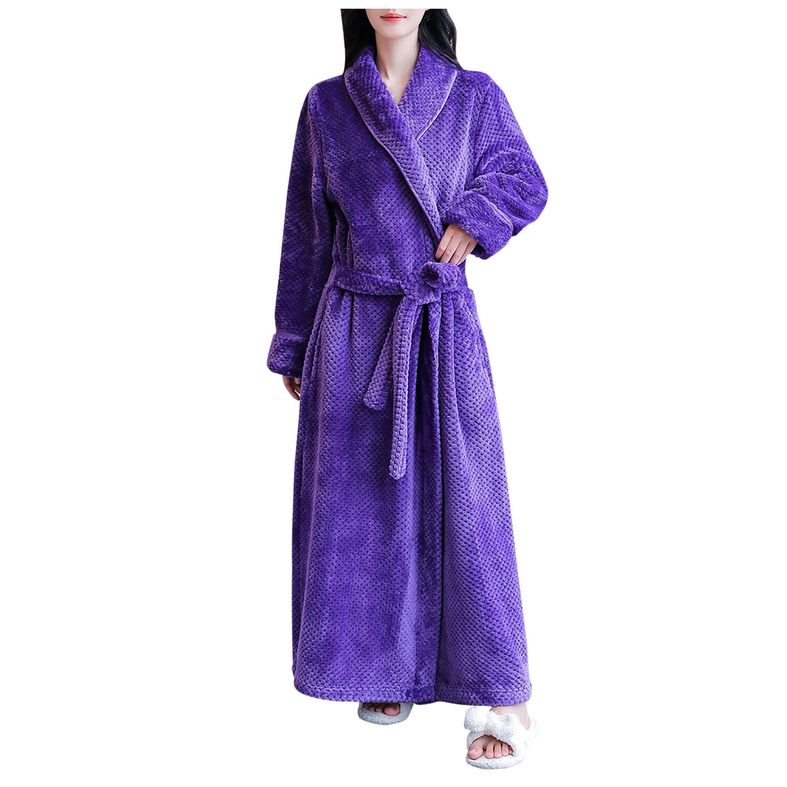 Diufon Winter Flannel Long Robes for Women Thermal Fuzzy Tie Up