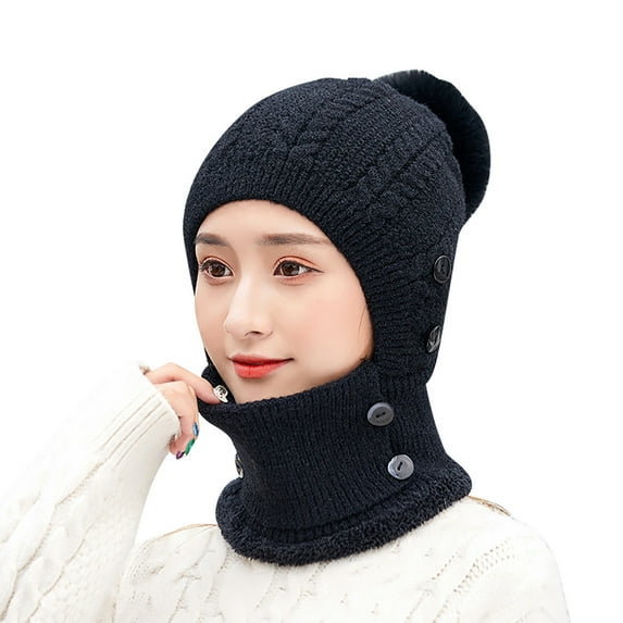 Diufon Winter Hat Scarf Set Ladies Fleece Warm Windproof Knitted Hats and Button Scarves 2 Pieces Outfit
