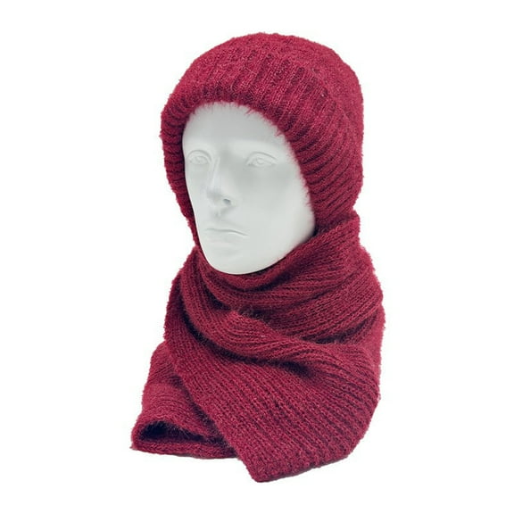 Diufon Winter Hooded Scarf Hat for Women Knitted Thickened Warm Beanie Hats Windproof Outdoor Ski 2 in 1 Cap