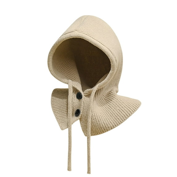 Diufon Winter Hooded Scarf Hat for Women Knitted Warm Button Drawstring Neck Beanie Outdoor Windproof Hats