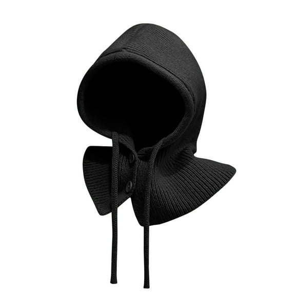 Diufon Winter Hooded Scarf Hat for Women Knitted Warm Button Drawstring Neck Beanie Outdoor Windproof Hats