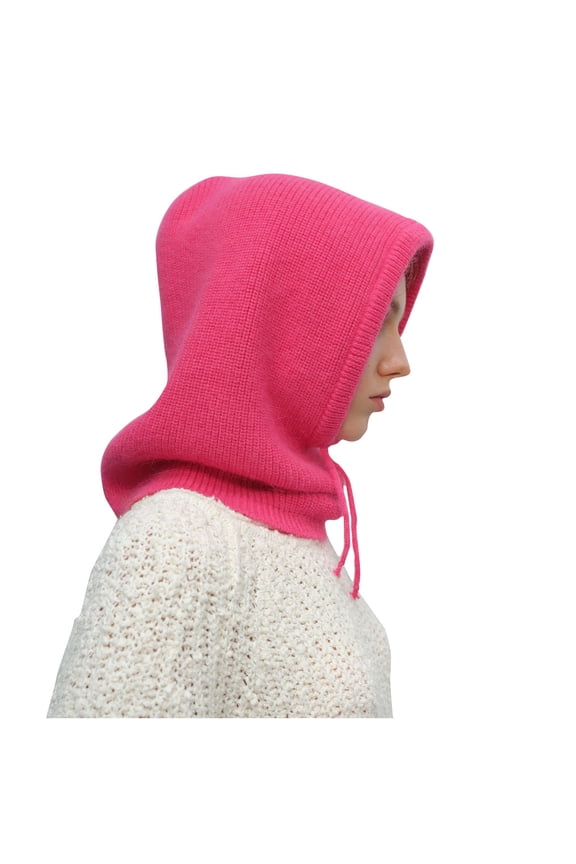 Winter Hooded Scarf Hat for Women Knitted Warm Button Drawstring Neck Outdoor Windproof Beanie Hats
