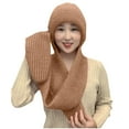 thumbnail image 1 of Diufon Winter Hooded Scarf Hat for Women Plush Knitted Thickened Warm Beanie Outdoor Windproof 2 in 1 Hats, 1 of 7