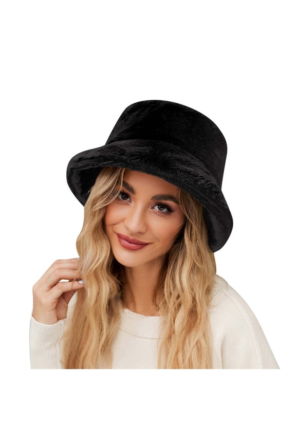 Winter Plush Bucket Hat for Women Thickened Warm Brim Hats Trendy Fleece Lined Windproof Outdoor Caps