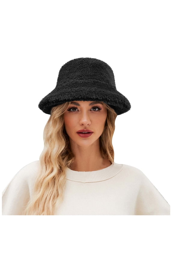 Winter Plush Bucket Hat for Women Thickened Warm Brim Hats Trendy Fleece Lined Windproof Outdoor Caps