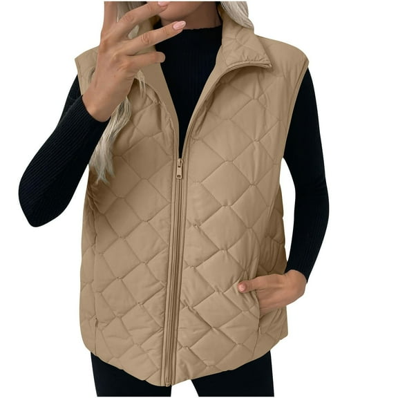 Diufon Winter Vest for Women Lightweight Zip up Sleeveless Padded Warm Jackets Stand Collar Coats with Pockets