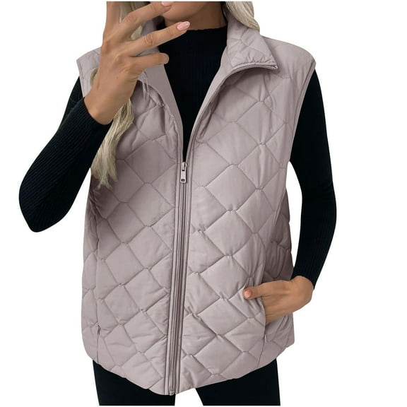 Diufon Winter Vest for Women Lightweight Zip up Sleeveless Padded Warm Jackets Stand Collar Coats with Pockets