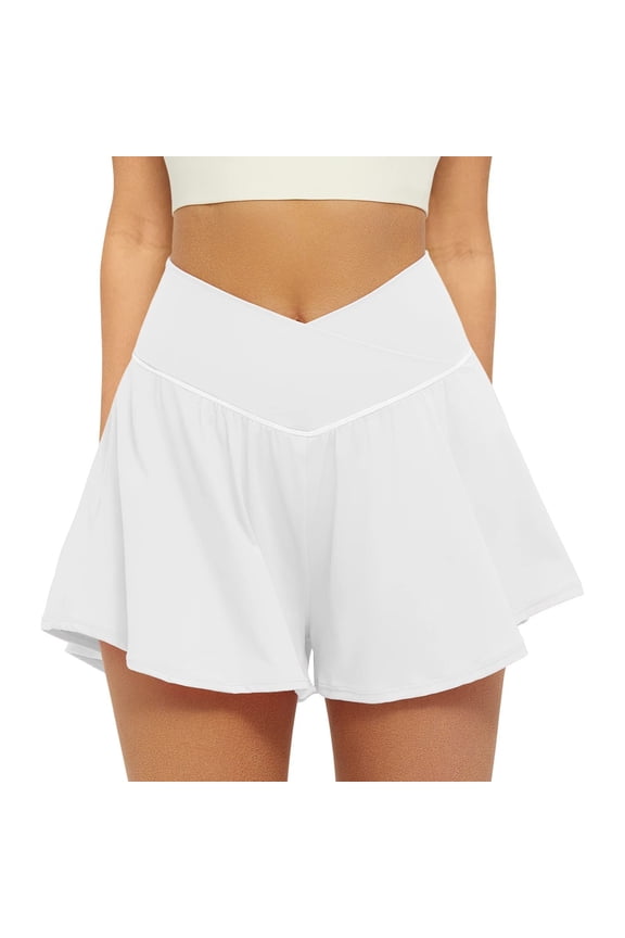 Women Athletic Shorts Crossover High Waist Flowy Running Shorts Quick Dry Tennis Gym Workout Skort