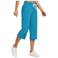 thumbnail image 1 of Diufon Women Cotton Linen Straight Pants Elastic Waist Drawstring Wide Leg Pants Solid Color 3/4 Length Pants, 1 of 6