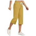 thumbnail image 1 of Diufon Women Cotton Linen Straight Pants Elastic Waist Drawstring Wide Leg Pants Solid Color 3/4 Length Pants, 1 of 6