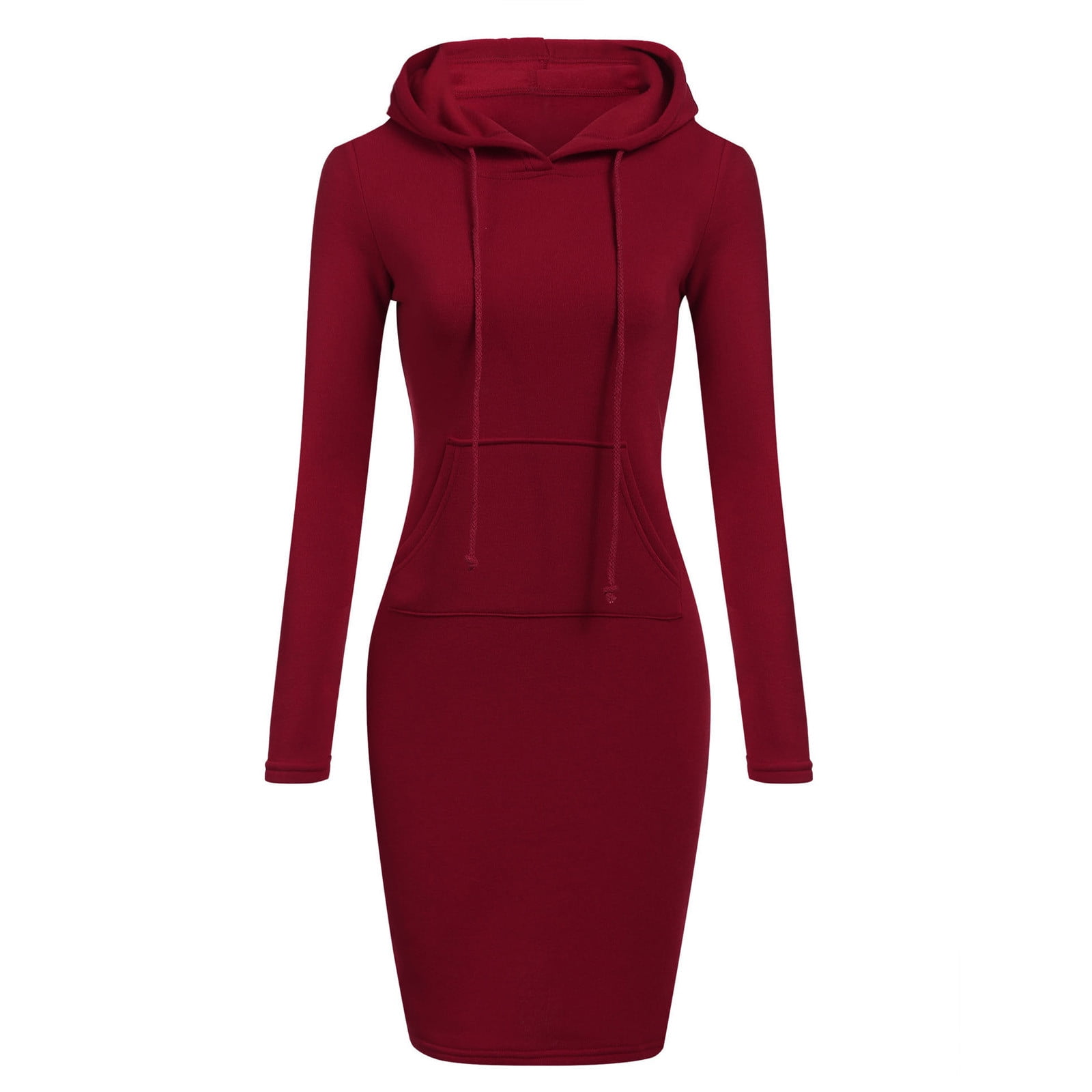 Diufon Women Hoodie Dress Long Sleeve Solid Pocket Knee Length Slim