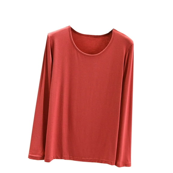 Diufon Women Long Sleeve Tops Solid Color Blouses Fall Casual Round Neck Pullover Tops