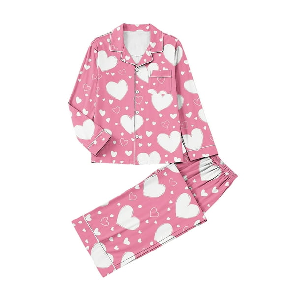 Diufon Women Pajama Set Valentine's Day Cute Printed Button Down Long Sleeve Shirts and Pants 2 Piece Sleepwear