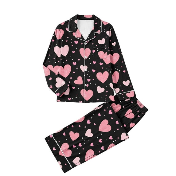 Diufon Women Pajama Set Valentine's Day Cute Printed Button Down Long Sleeve Shirts and Pants 2 Piece Sleepwear