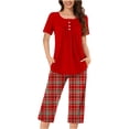 thumbnail image 1 of Diufon Women Plus Size Pjs Sets Button Short Sleeve Tops Plaid Capris Pants Homewear Sets, 1 of 7