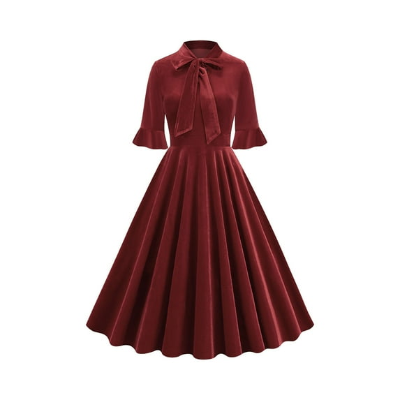 Diufon Women's 1950s Party Dress Vintage Ruffled Sleeve Side Bow Tie Pleated Dress Ladies Elegant Evening Dress