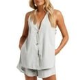 thumbnail image 1 of Diufon Women's 2 Piece Casual Outfits V Neck Sleeveless Button Tank Tops Solid Color Shorts Sets with Pockets, 1 of 7